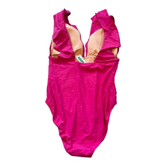 NEW J. Crew Women’s Size 10 Ruched Ruffle One-Piece Swimsuit Radiant Fuchsia NWT - Picture 3 of 4